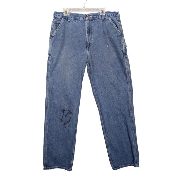 Carhartt jeans Mens 38 x 36 Carpenter Pants Blue Denim Work FLAWS Rancher Farmer - Picture 1 of 11